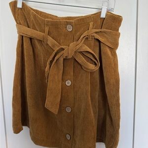 High-Waisted Paperbag Corduroy Mini Skirt in Camel